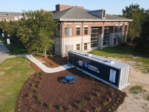 A hydroponic FarmBox on a school campus.